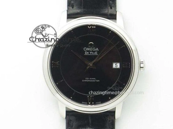 0509 Trendsetting Speedmaster ’57 SS Chrono AXF Best Edition RG Bezel Black Dial on Black Leather Strap A 8283
